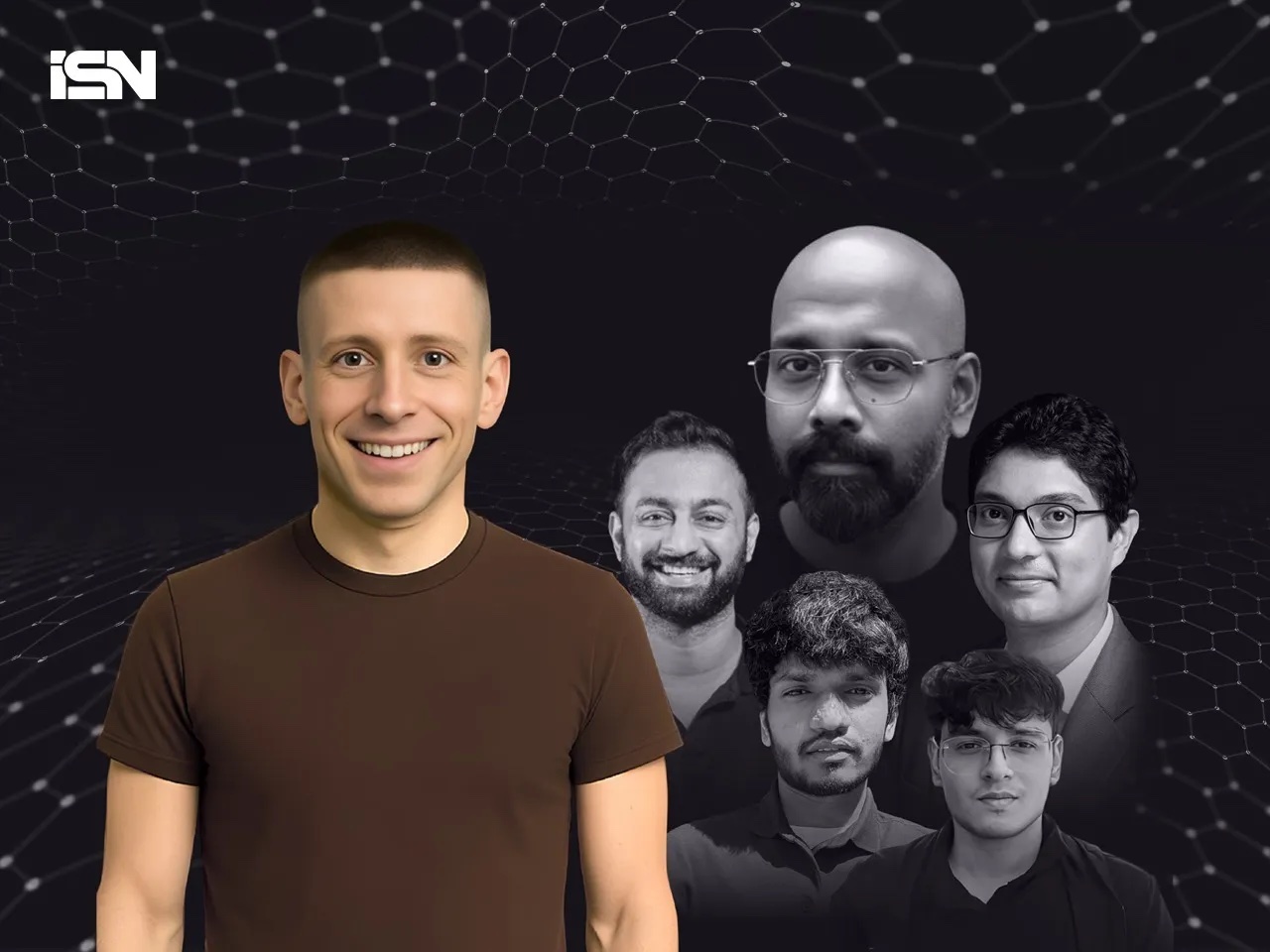 Khush Patel pictured with the Lyzr AI team in Indian Startup News coverage of the $8M Series A